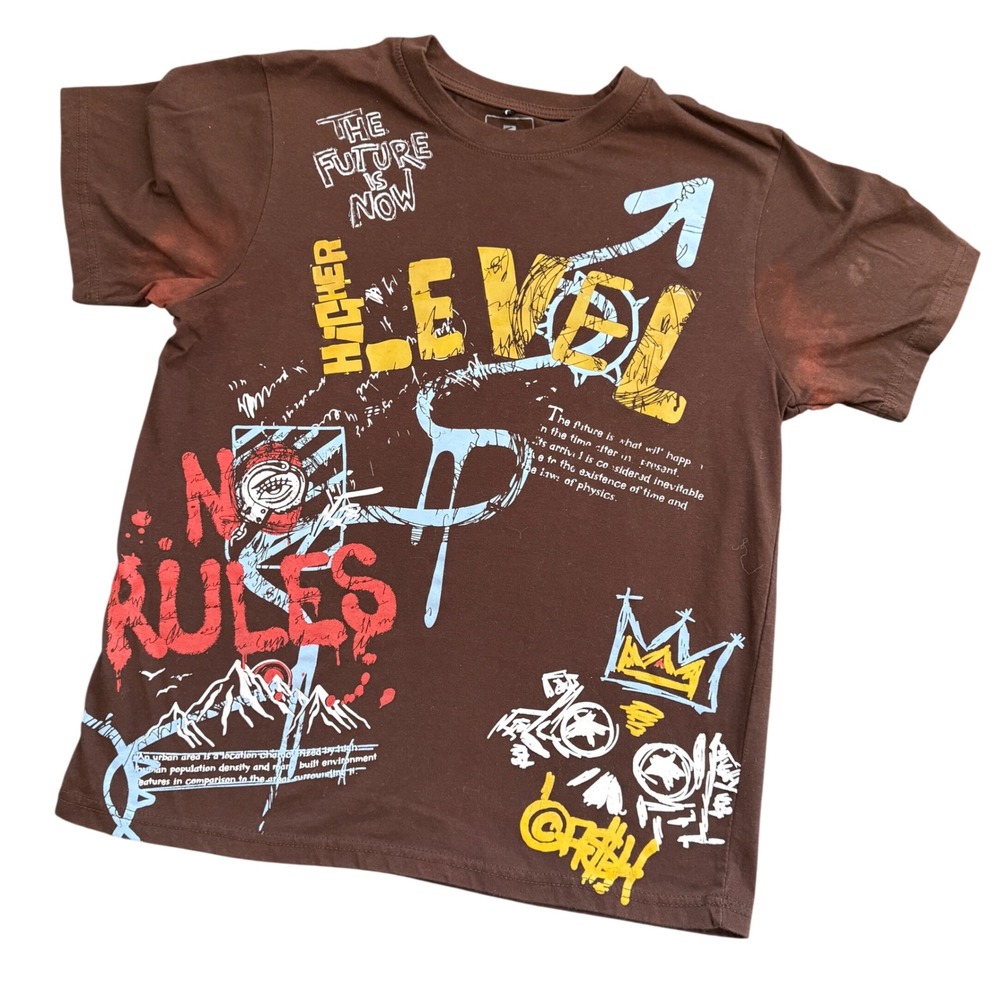 Southpole Mens Brown Graphic T-Shirt Higher Level No Rules‎ Streetwear Size M